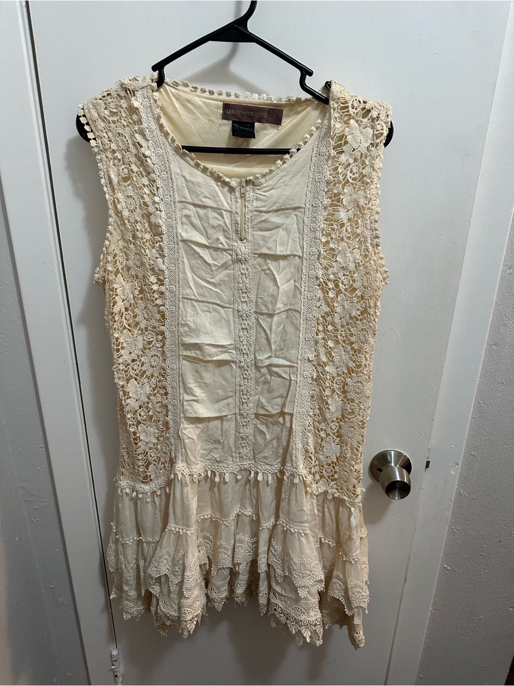 Urban mango Cream Crochet Tiered Mini Dress - Sleeveless Boho